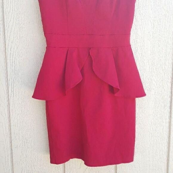 Vtg 80's Dress Edgy Bodycon Peplum Strappy Cutout Back Exposed Zipper Red Sz 7 - Picture 5 of 8